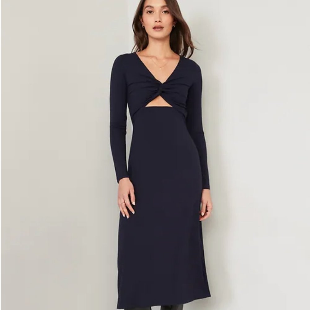 Old Navy Fit & Flare Twist-Front Cutout Midi Dress for Women